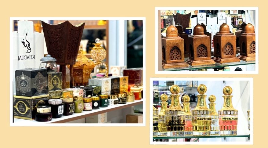 From Left : Bakhoor Set and Attar oil perfume (Rose Collection, L3A-17) 