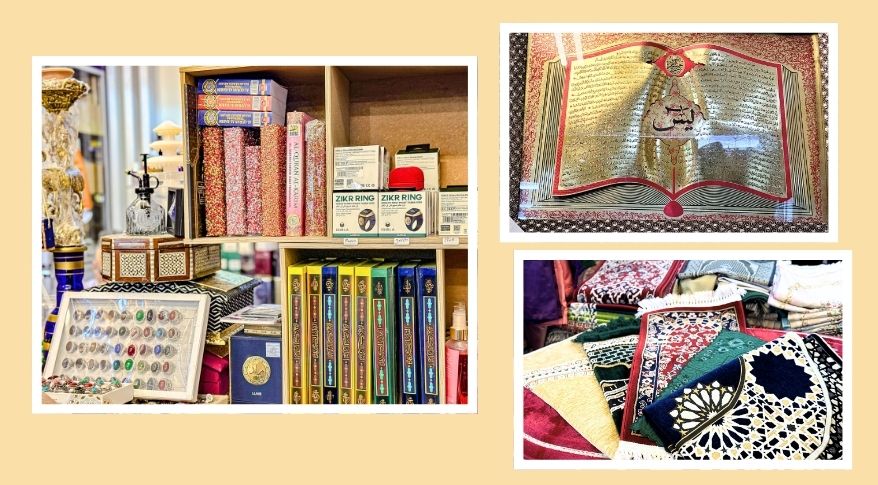 From Left : Stone Ring, Quran, Zikir Ring, Yassin Frame, Sajadah (Bazaar Arab, L1-16)
